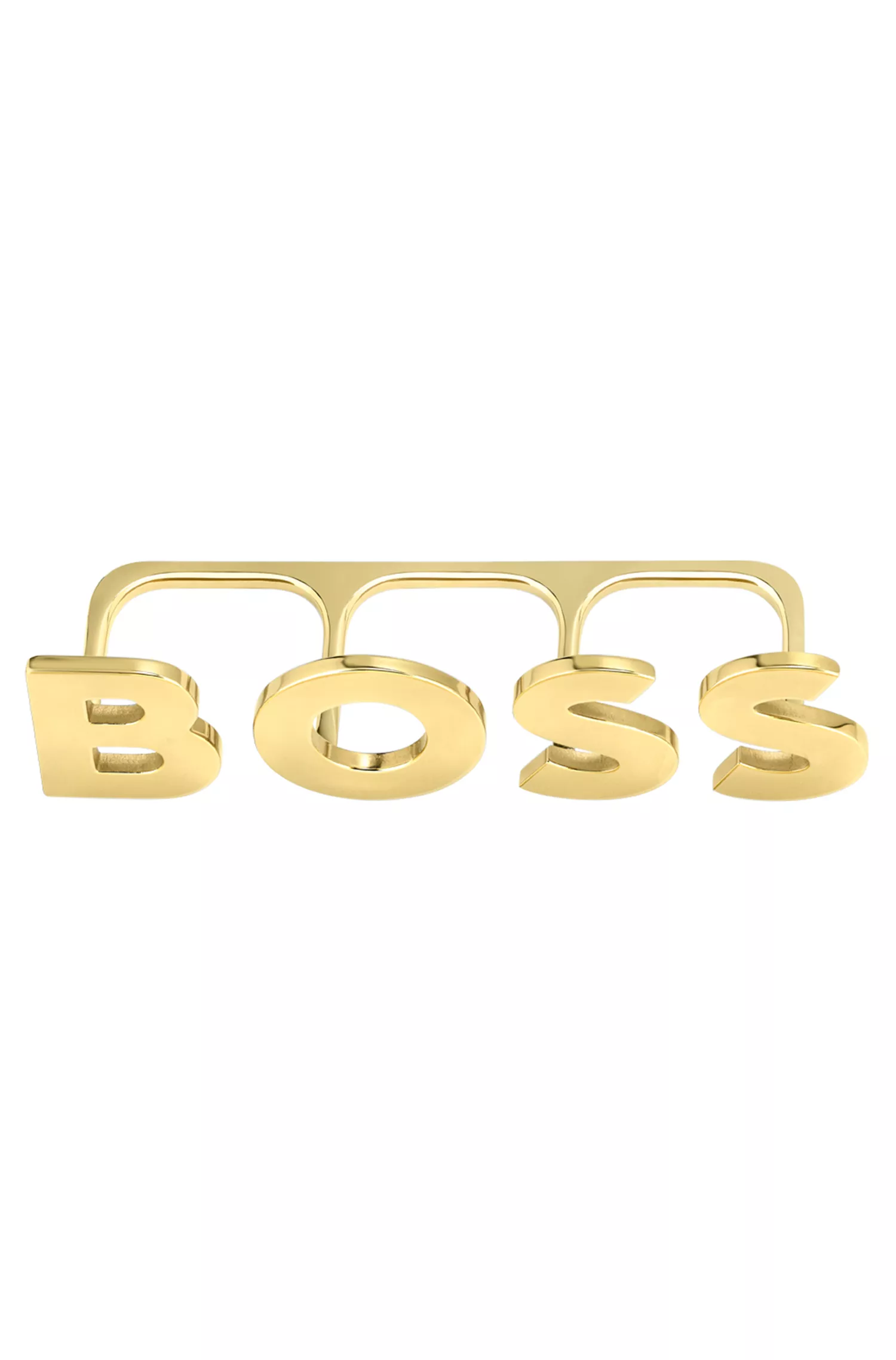 Anel de falange BOSS em tom preto-dourado claro com letras do logotipo