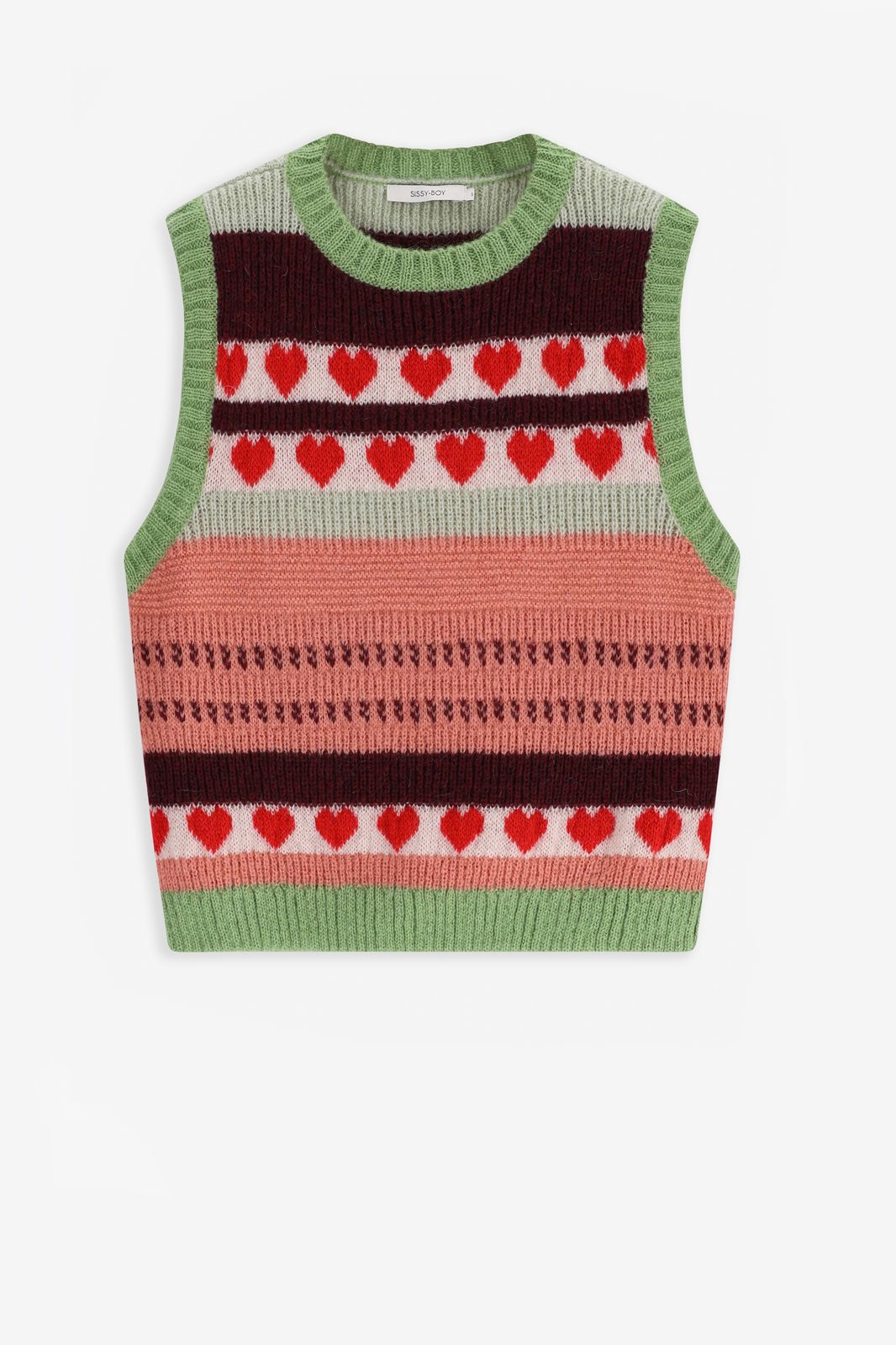 Groene jacquard spencer met hartjes