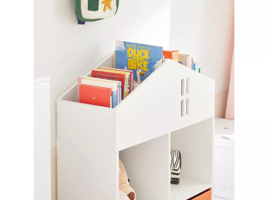 Mini Bibliothèque pour Livres et Jouets pour Enfant, Étagère en Forme de Maison, KMB49-W