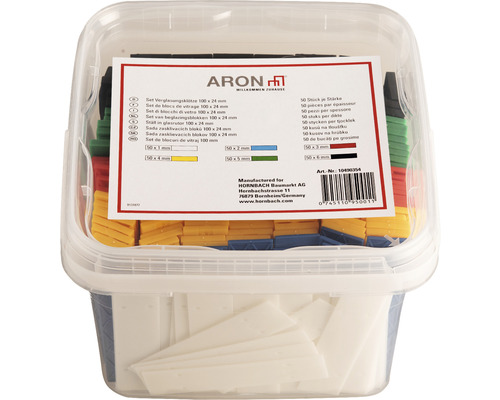 ARON Set van 300 beglazingsblokken, afstandhouders en vulplaatjes, 1-6 mm (50 stuks van elke maat), 100x24 mm