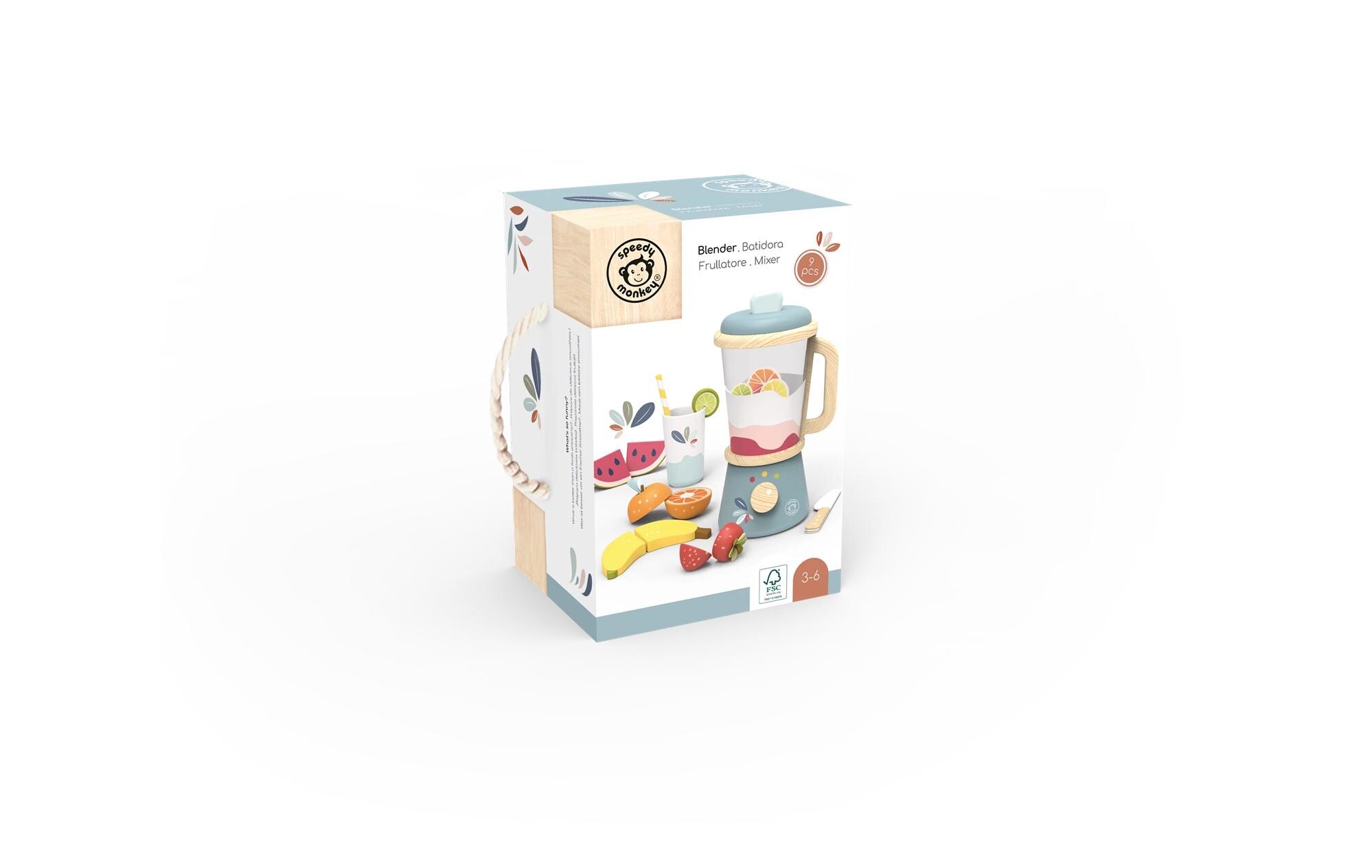 Spiel-Haushaltsgerät SmoothiemakerSmoothies zum Mitnehmen im Becher aus Holz mit Zubehör