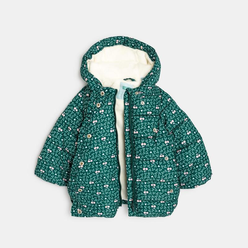 Manteau matelassé doublé fleuri vert bébé fille Vert