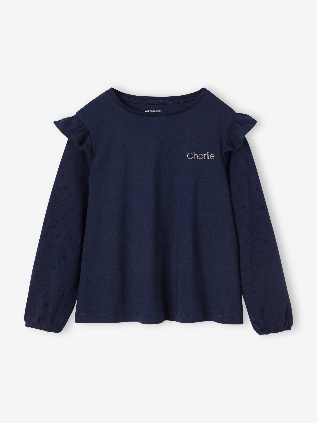 Camiseta infantil de manga comprida com babados