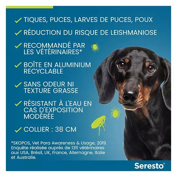 Coleira antipulgas e carrapatos Seresto para cães de pequeno porte - 8 kg (1 unidade)