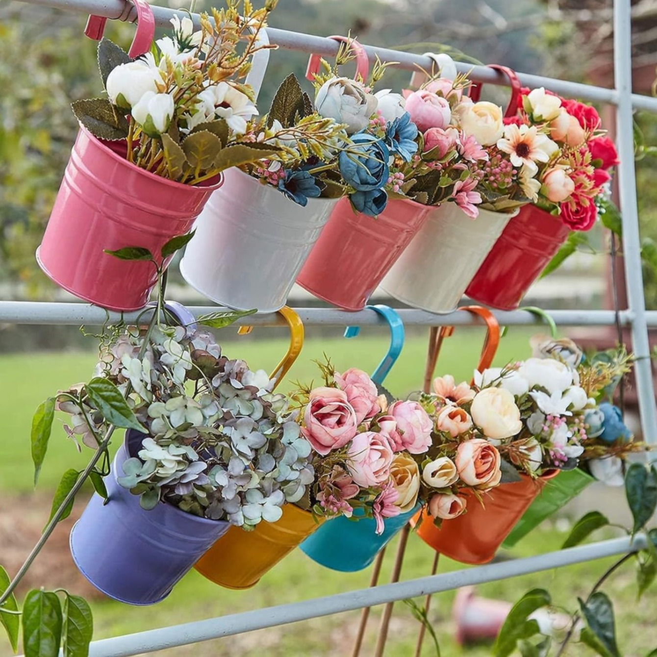 (10er Set) Ø10x10cm Metall Balkon Blumentopf Hängender Pflanzen Korb Home Deko - Assortiert