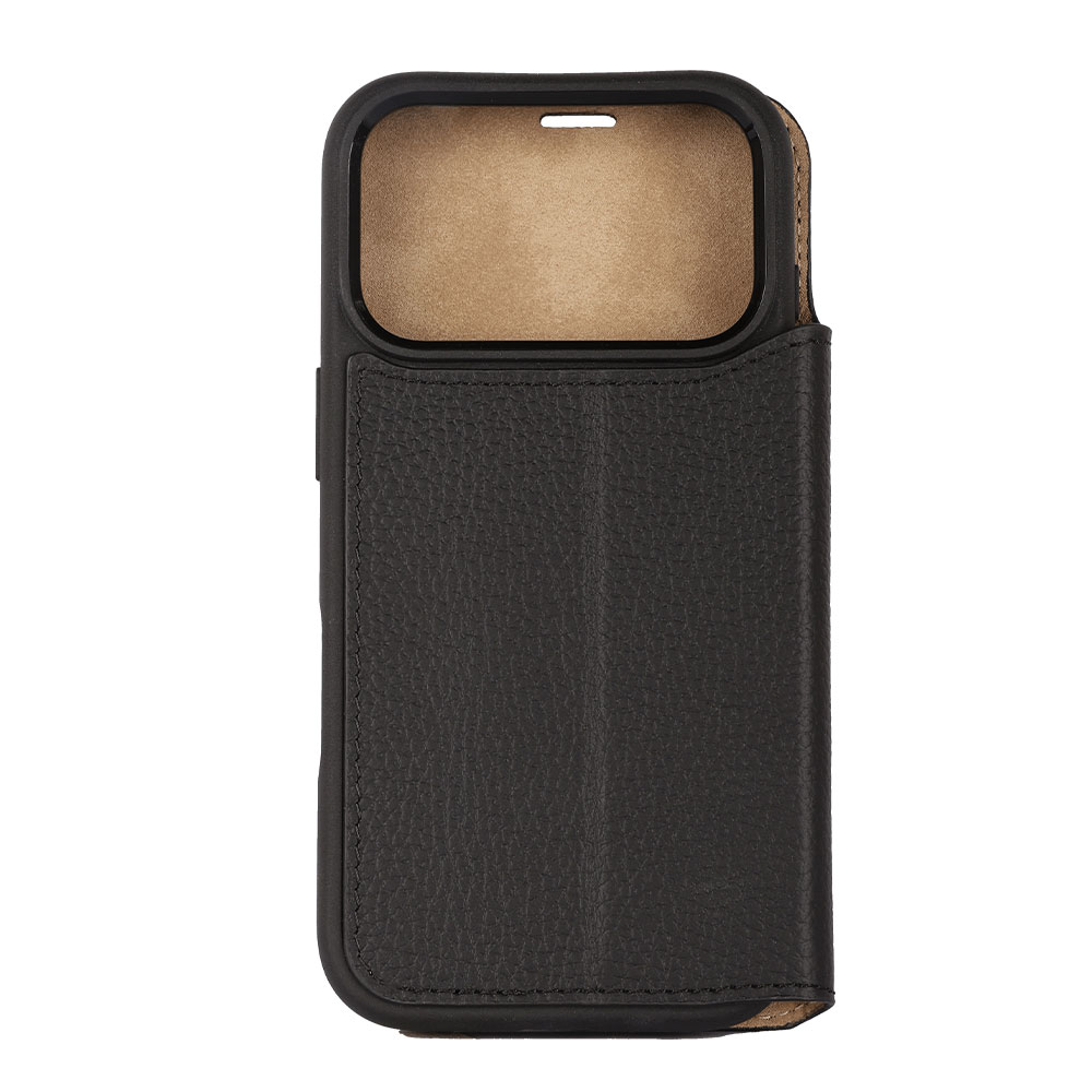 iPhone 17 Pro Echtleder Book Case Tasche Flip Cover Hand Made (MARCXIP17PRO-M01) - Schwarz