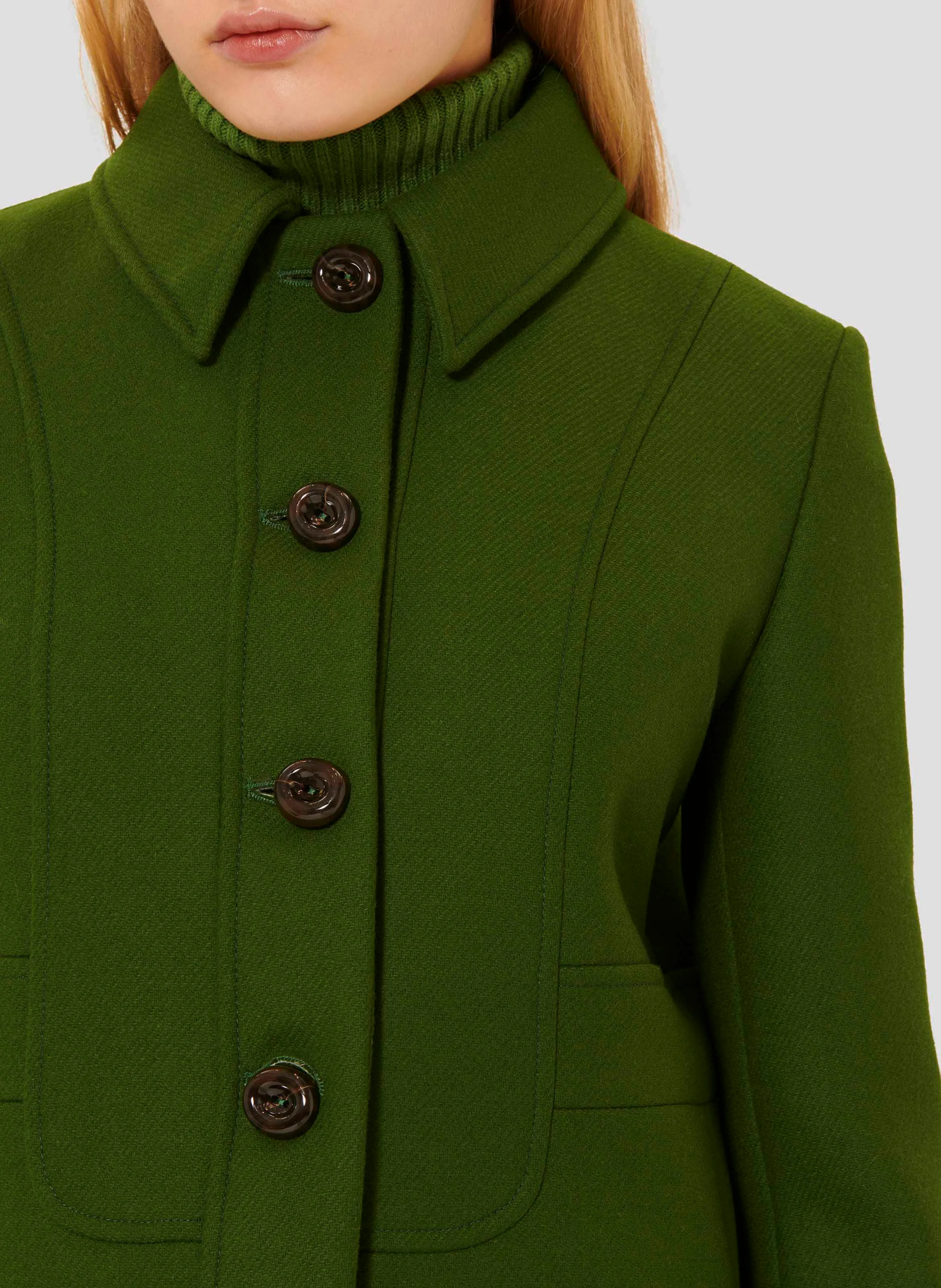 MADELINE - Manteau droit en laine mélangée | Vert
