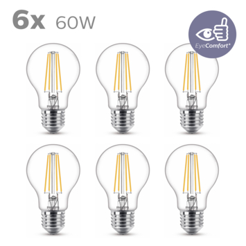 Philips LED peer E27 60W 6 stuks filament helder niet dimbaar