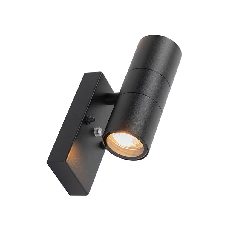Buiten wandlamp zwart 2-lichts IP44 met schemersensor - Duo
