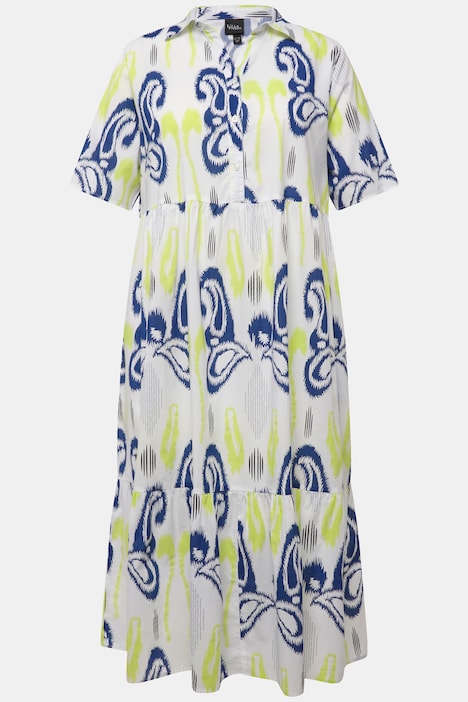 Midikleid, Paisleymuster, A-Linie, Hemdkragen, Halbarm