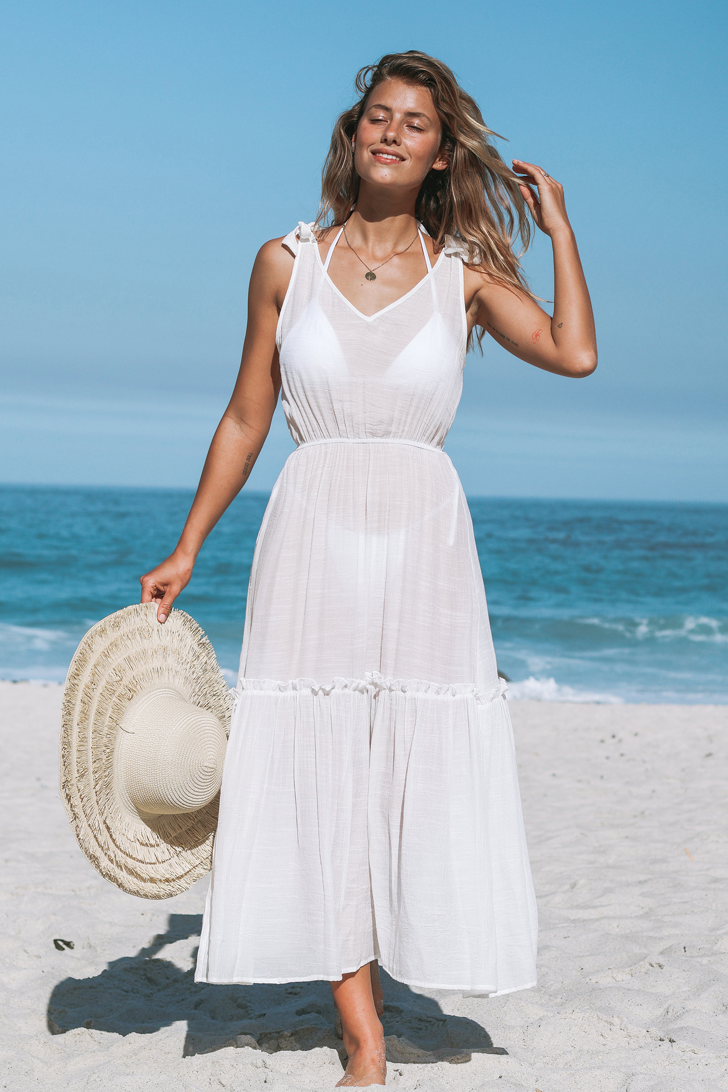 Robe cover up maxi à volants et nœuds