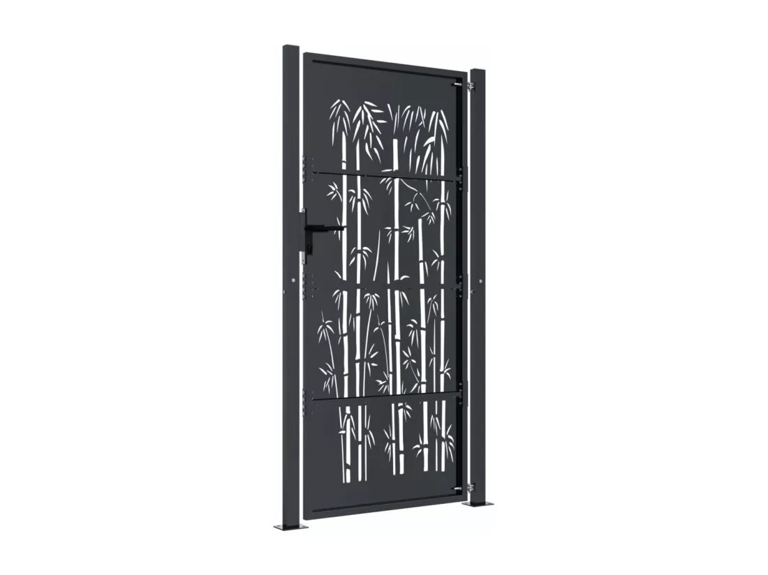 Portail de jardin anthracite 105x180 cm acier design de bambou