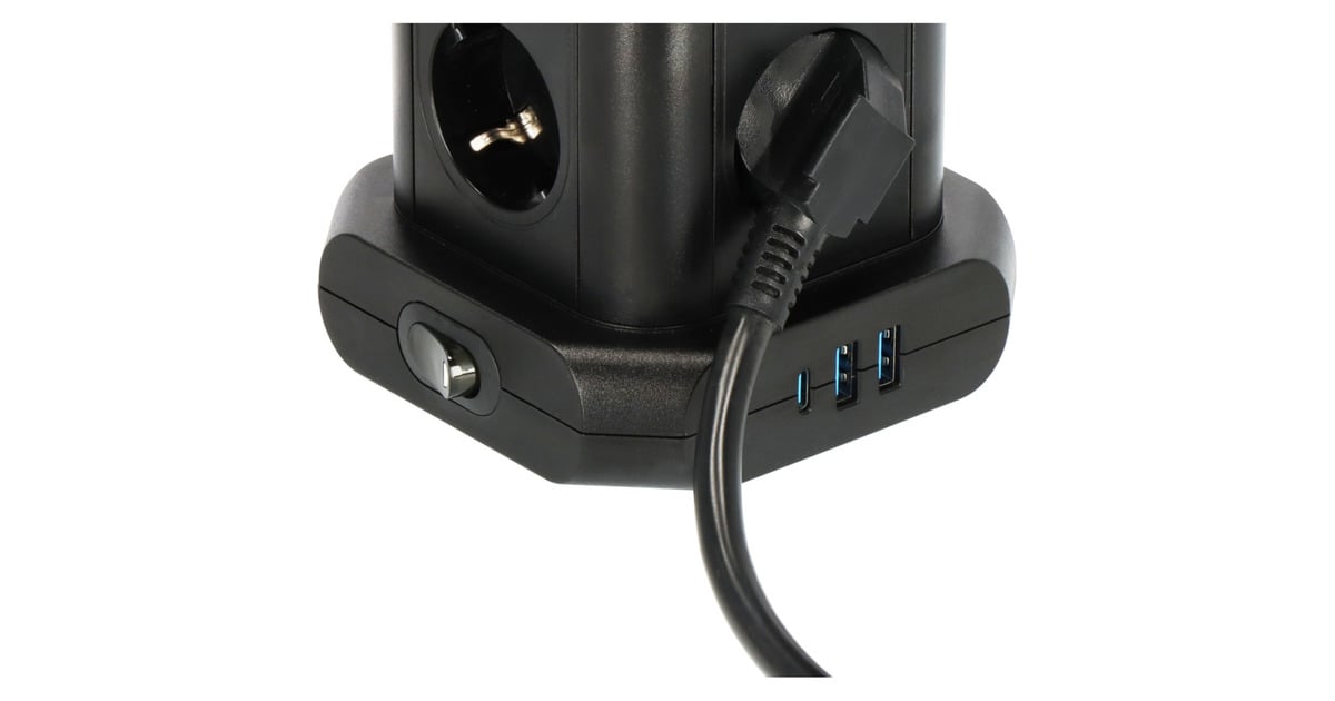 BrennenstuhlStekkerdoos toren met 8 stekkerdozen in 45° opstelling stekkerdoos  (Zwart, 2x USB A, 1x USB C Power Delivery)