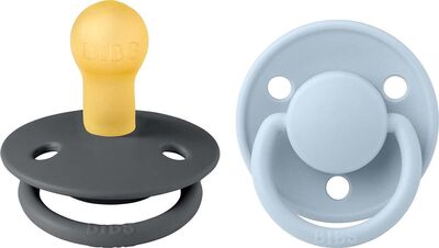 BIBS Smokk De Lux 2-pack Lateks Størrelse 1, Iron/Baby Blue