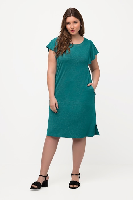 Midikleid, Glitzer-Ringel, Rundhals, Flügel-Halbarm