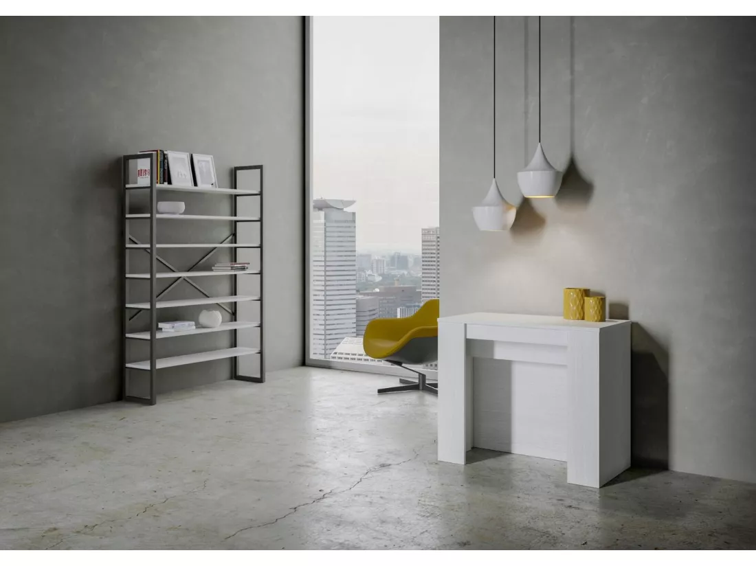 Console extensible 90x48/296 cm Venus Frêne Blanc rallonges internes