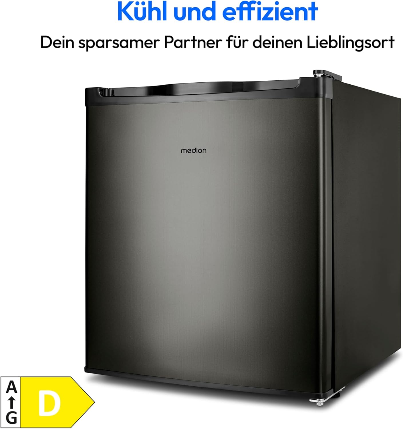 MEDION Mini Gefrierschrank (33 Liter Nutzinhalt, 51cm hoch, höhenverstellbare Füße, Griffmulde, manuelle Temperatureinstellung, Stern-Einstufung 4 Sterne, MD37675) grau