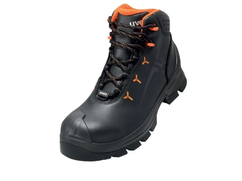 Uvex 2 MACSOLE, Unisex, Voksen, Sikkerhedsstøvler, Sort, Orange, A, E, ESD, FO, HI, HRO, P, S3, SRC, WRU, Snørrelukning