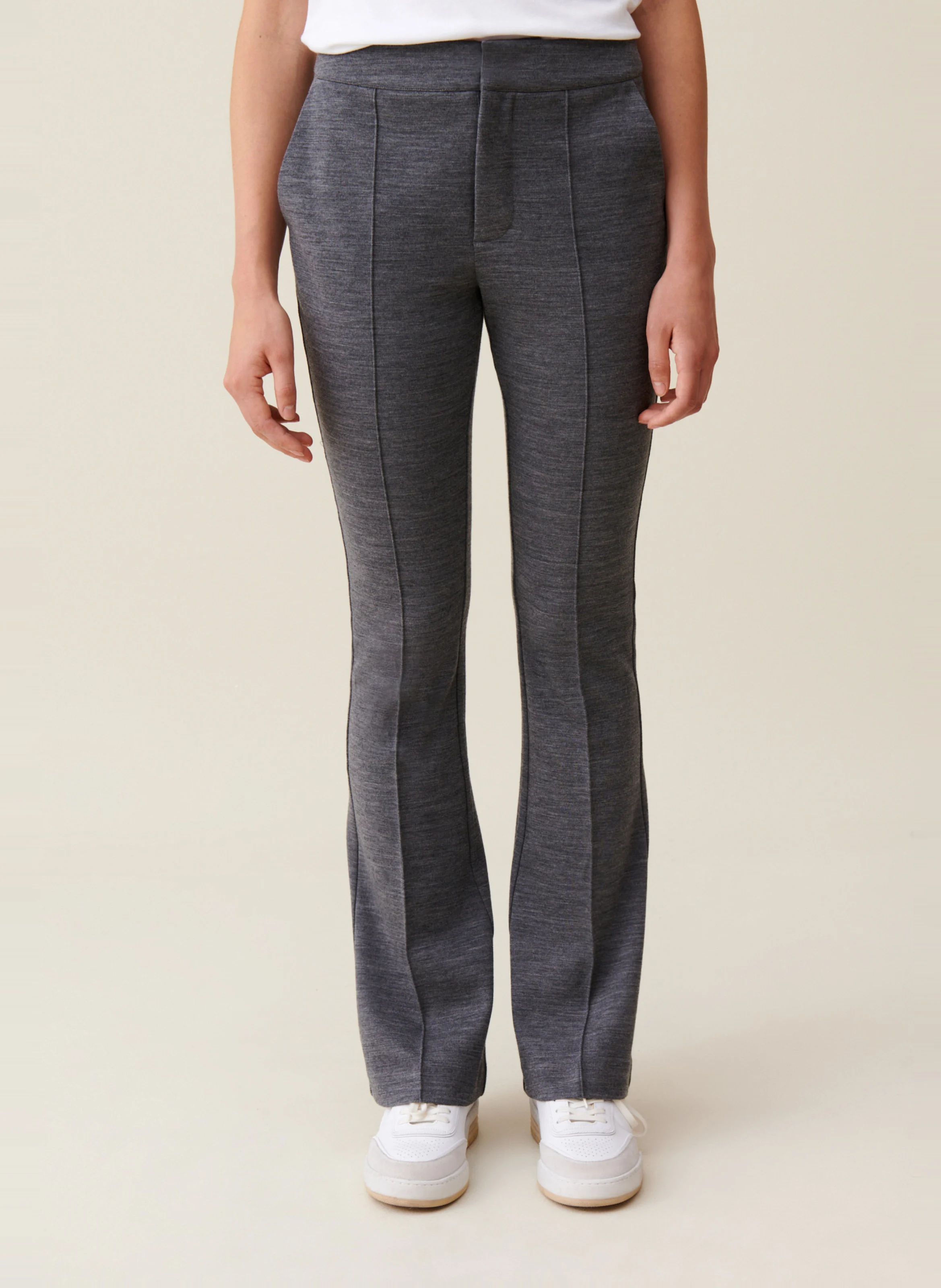 Pantalon flare en coton et laine | Gris