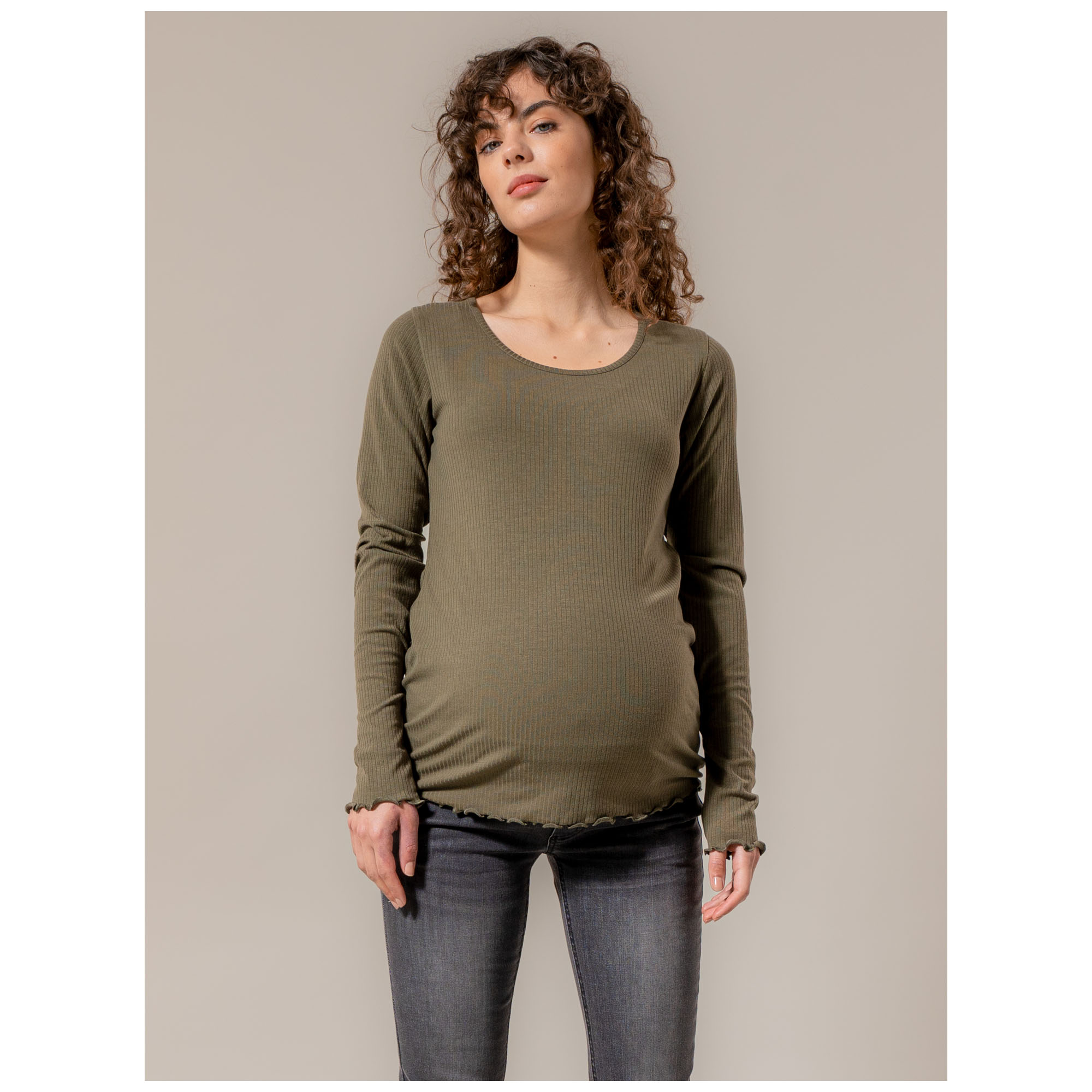 Prénatal zwangerschapsshirt lange mouwen effen groen