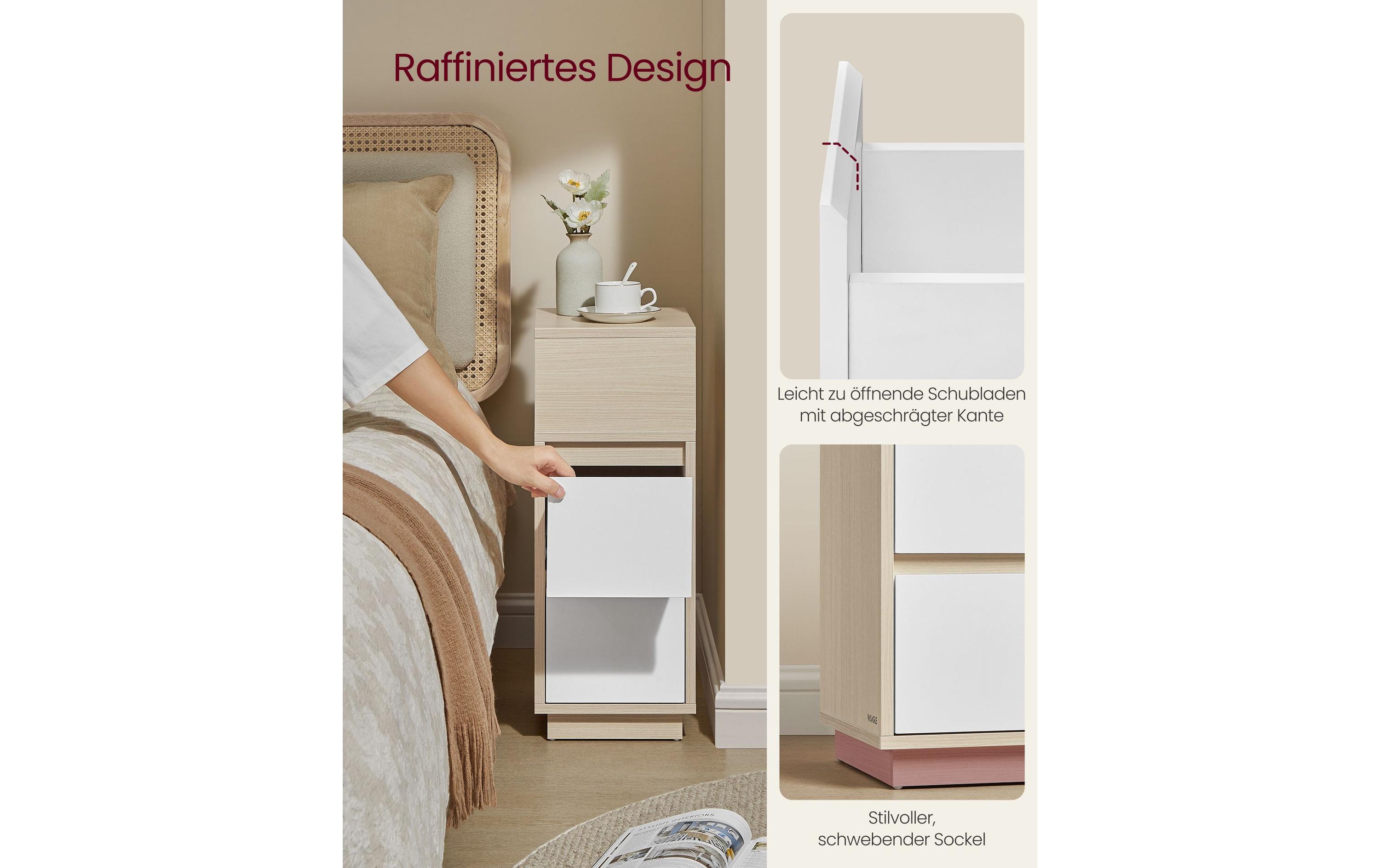 Nachttisch 2er Set 25 x 65 cm, Beige<br>Nachttisch-Set mit je 2 Schubladen