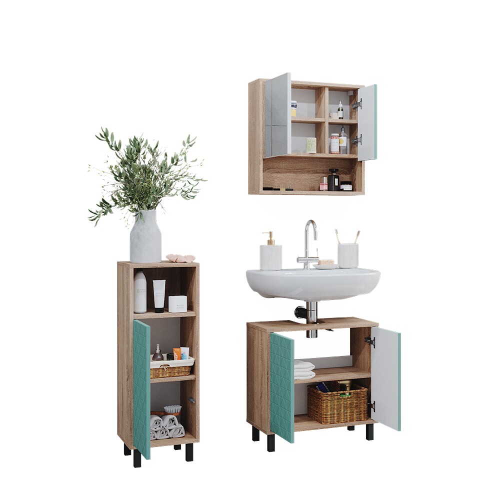 Vicco Badmöbel-Set Agasta sonoma, Badezimmerschränke 3D Optik