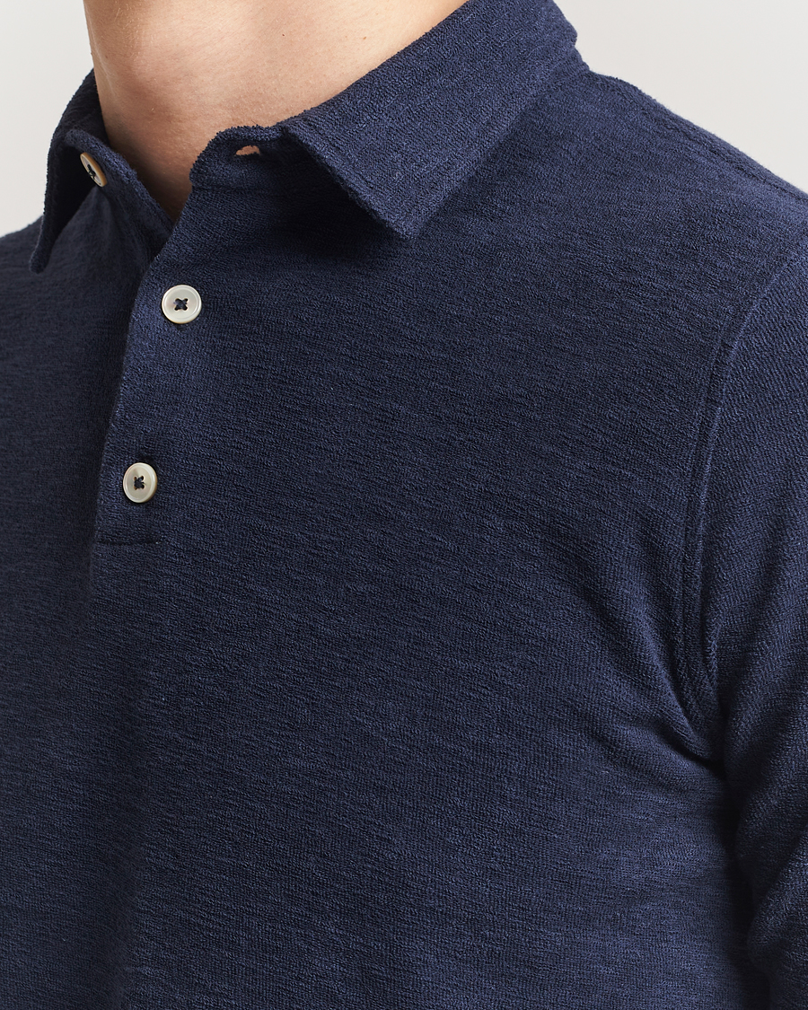Stenströms Terry Slub Cotton Polo Navy