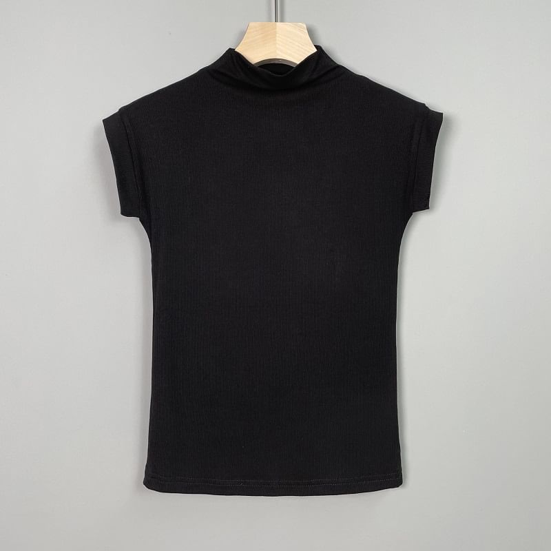 Ohnana - Effen T-shirt met korte mouwen en hoge hals