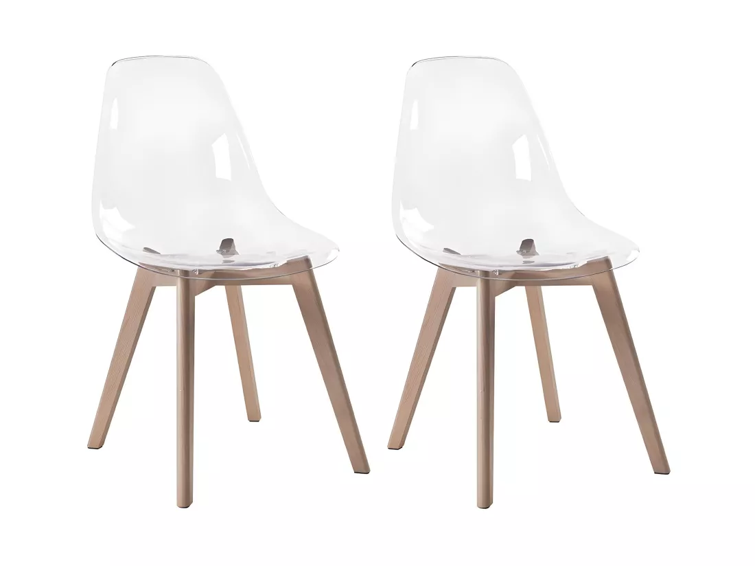 Lot de 2 chaises AUDRA - Polycarbonate et Hêtre - Transparent