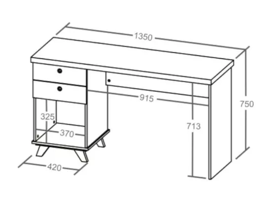 Bureau 2 tiroirs panneaux de fibres blanc et bois SEAMUS