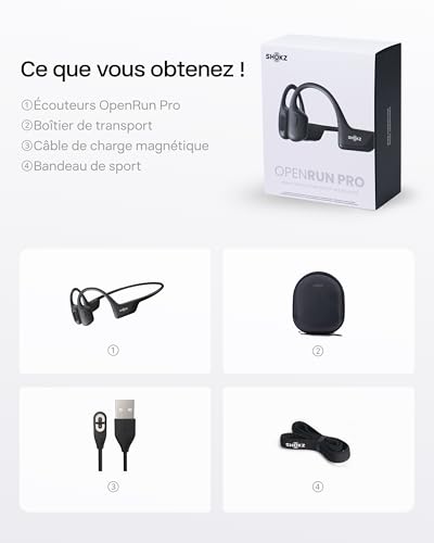 SHOKZ OpenRun Pro Casque à Conduction osseuse, écouteurs Bluetooth oreillles Libres pour Le Sport avec Micro, Casque sans Fil étanche IP55, 10H d’autonomie, Bandeau de Sport Noir
