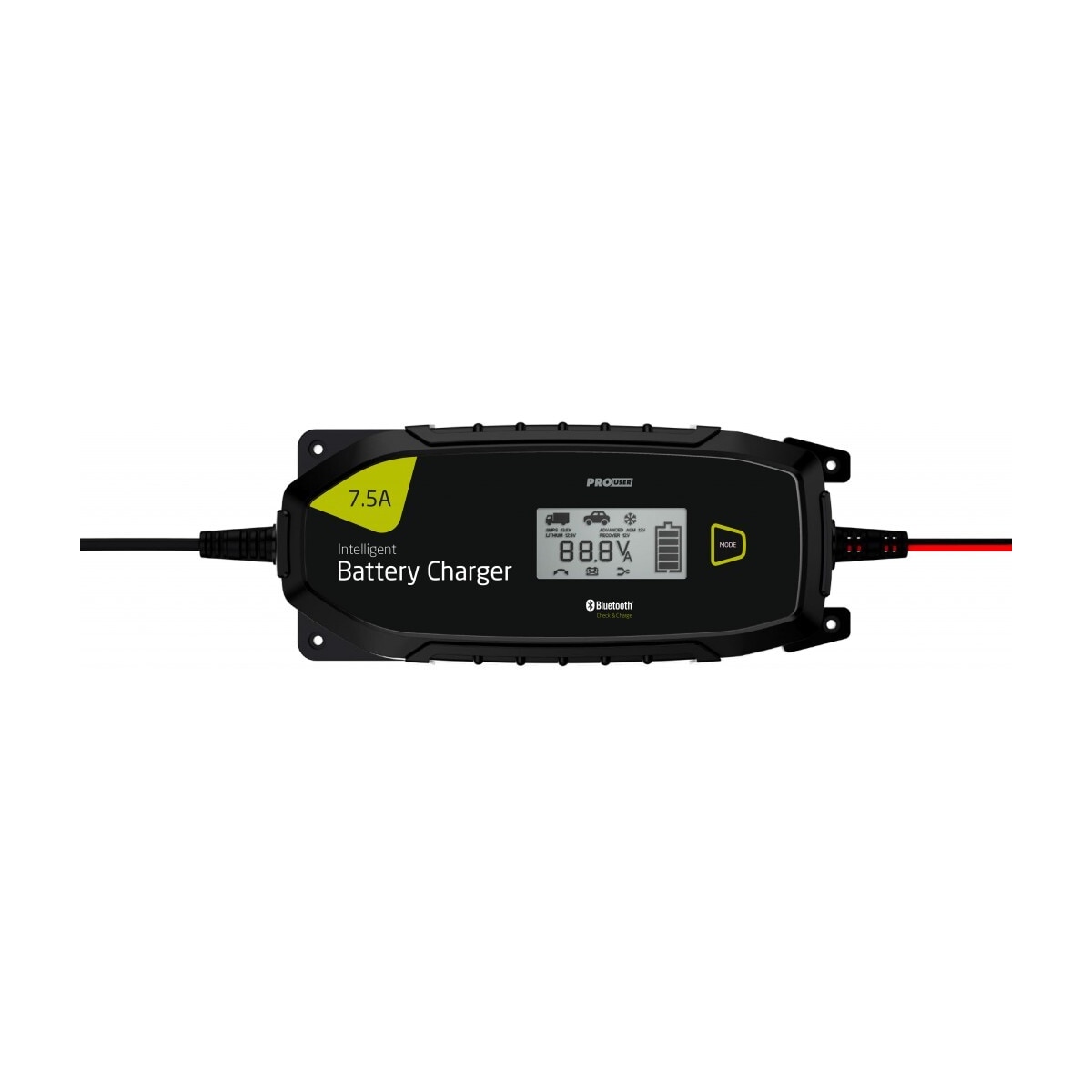 PROUSER Elektronisk Batterilader 12V/24V 7,5A m/ Bluetooth