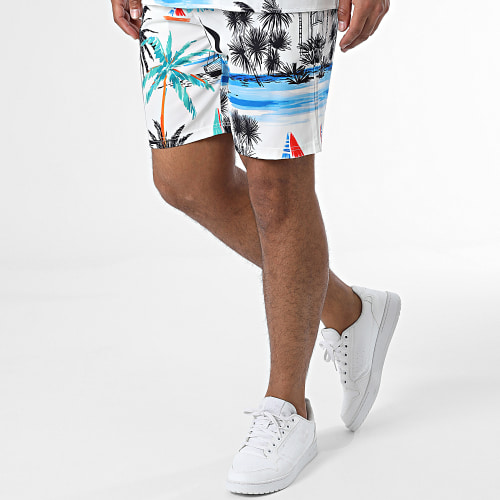 Ensemble Chemise Manches Courtes Et Short Jogging Blanc Noir