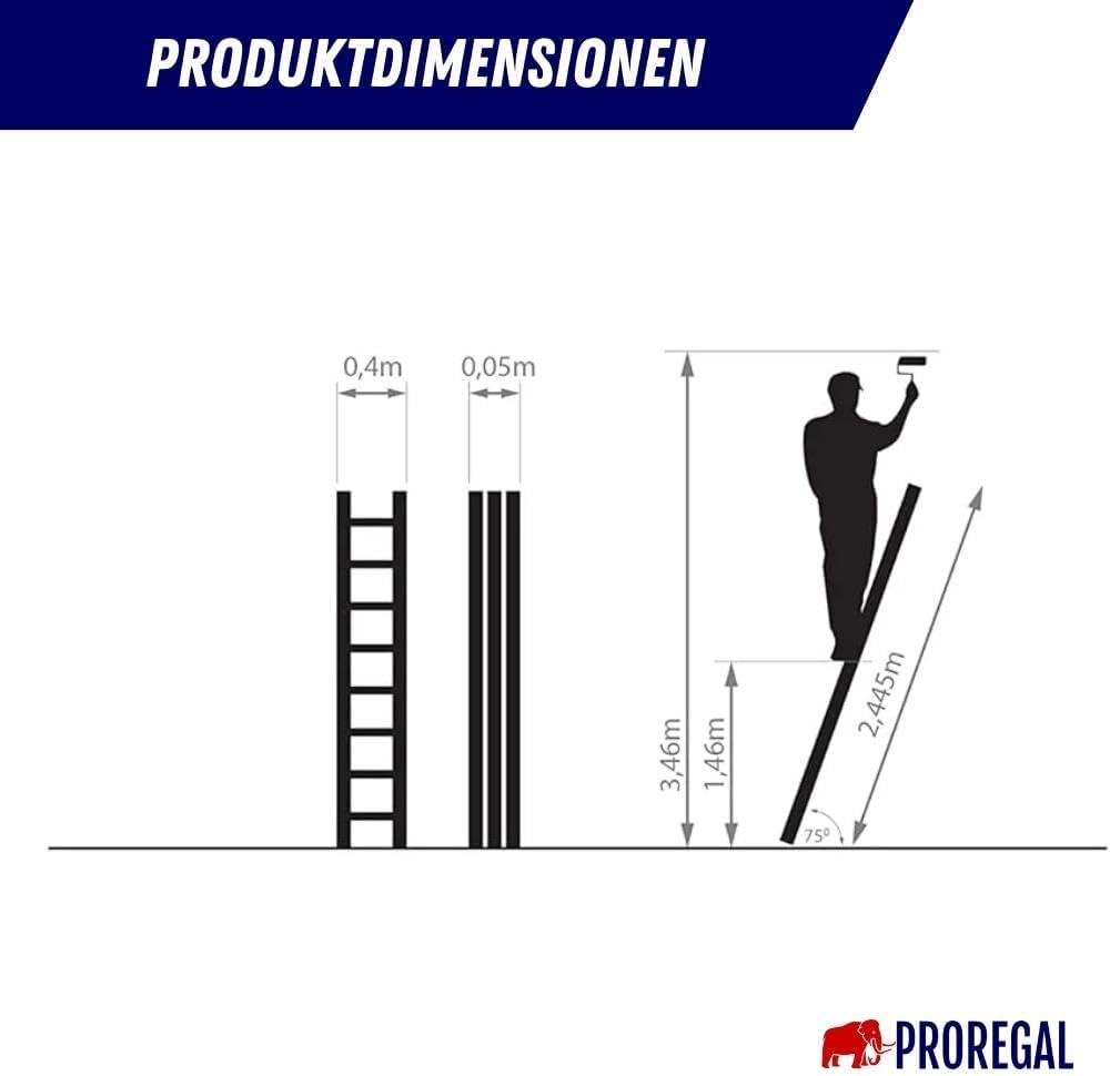 PROREGAL Economy Plus sportschuifladder zonder dwarsbalk, 9 sporten, werkhoogte 3,46 m, draagvermogen 150 kg
