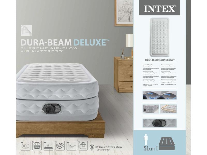 Intex Luftbett Dura Beam Deluxe Supreme Twin 99 x 191 x 51 Luftbett mit integrierter Pumpe