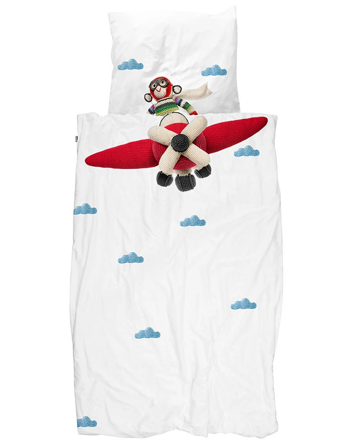 Bettwäsche AIRPLANE MONKEY (135x200/80x80) 2-teilig in weiß