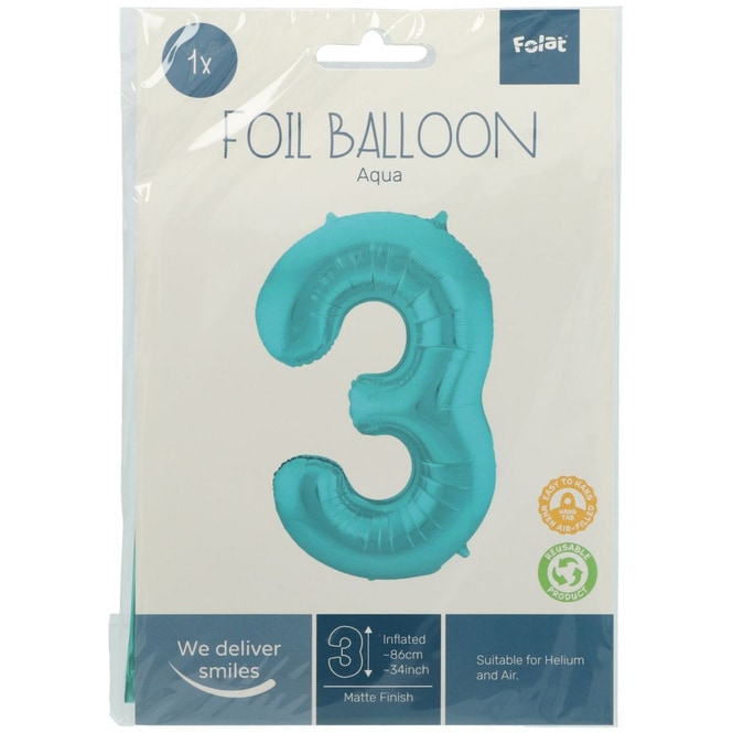 Folienballon - 3 - metall matt pastell aqua blau - ca. 86 cm lang