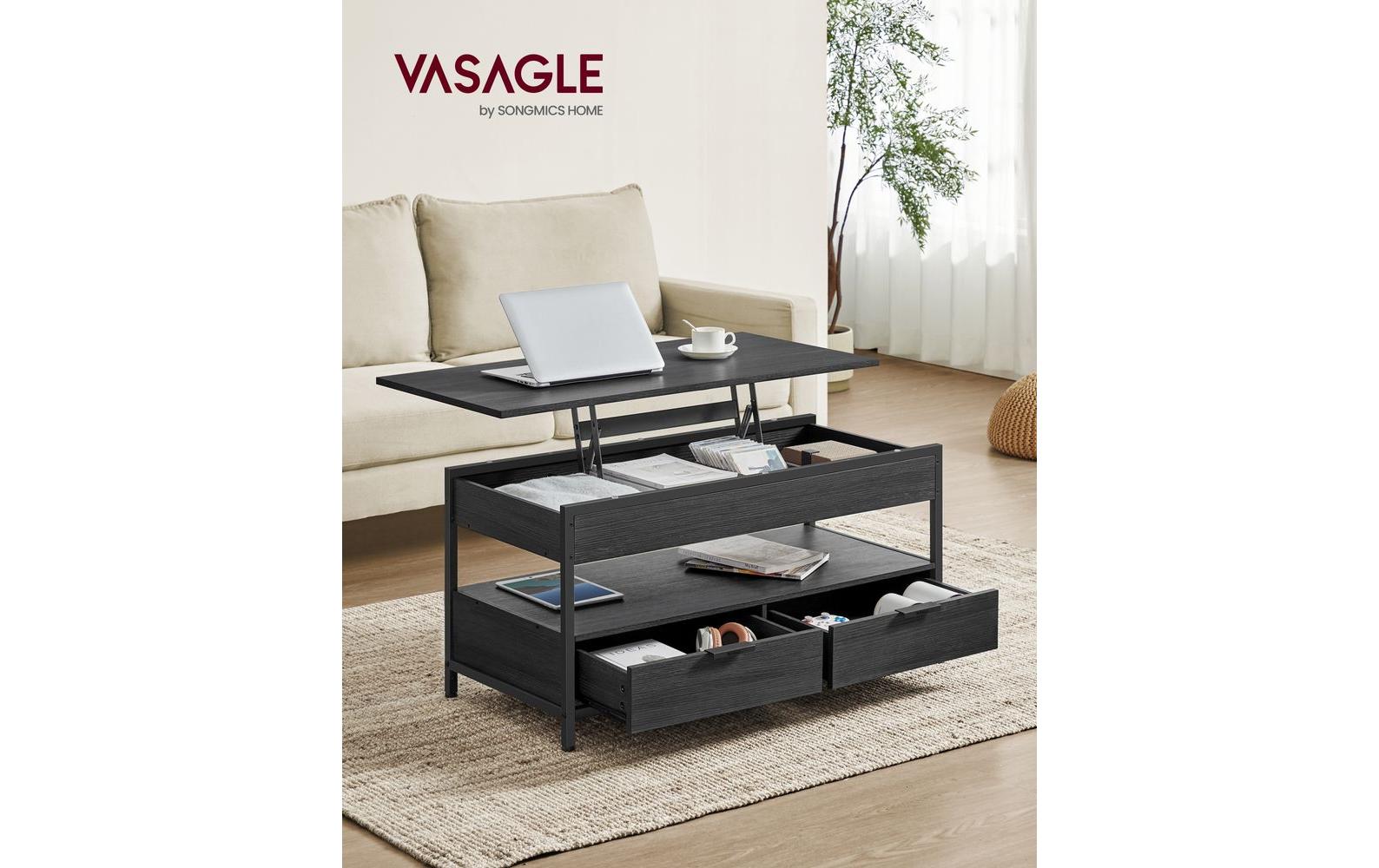 Couchtisch 100 x 50 cm, Schwarz<br>Wohnzimmertisch mit Schubladen
