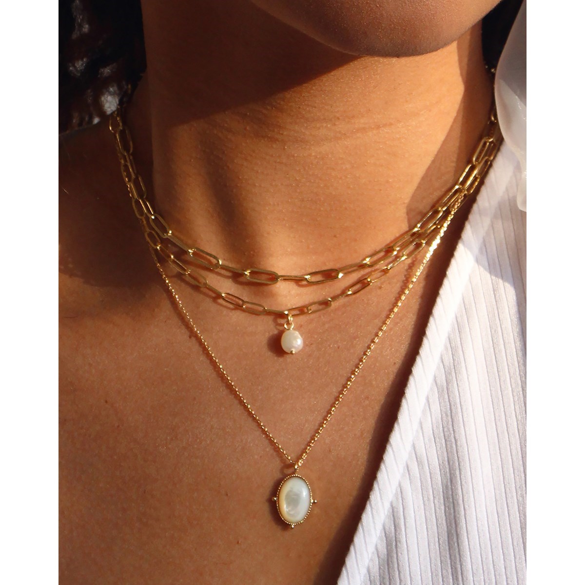 Collier pierre amazonite doré à l'or fin 24k NEW CALYPSO