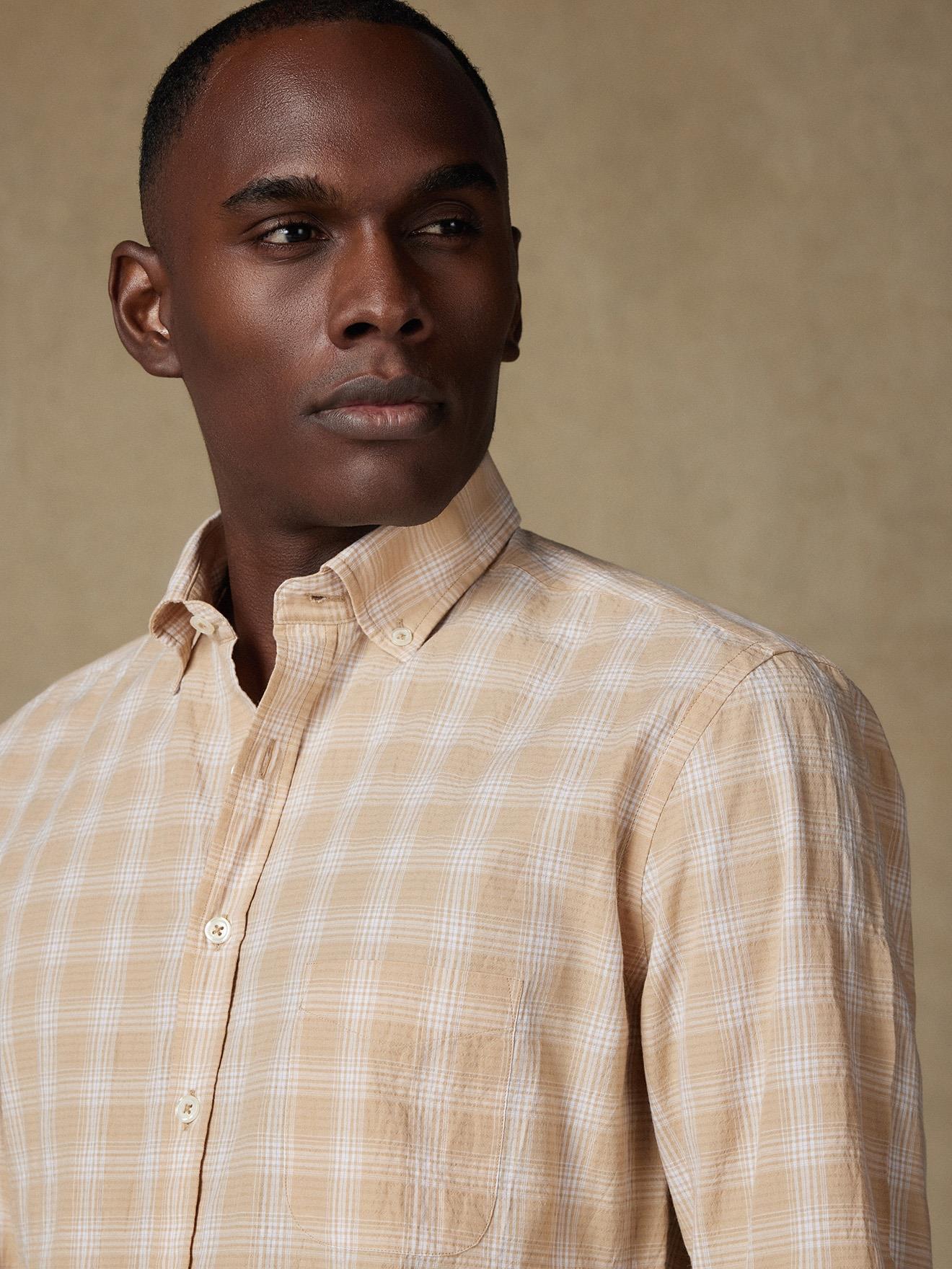 Chemise Jason en seersucker sable- Col Boutonné