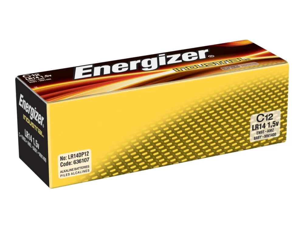 Batterier energizer industrial alkaline c, pakke a 12 stk.