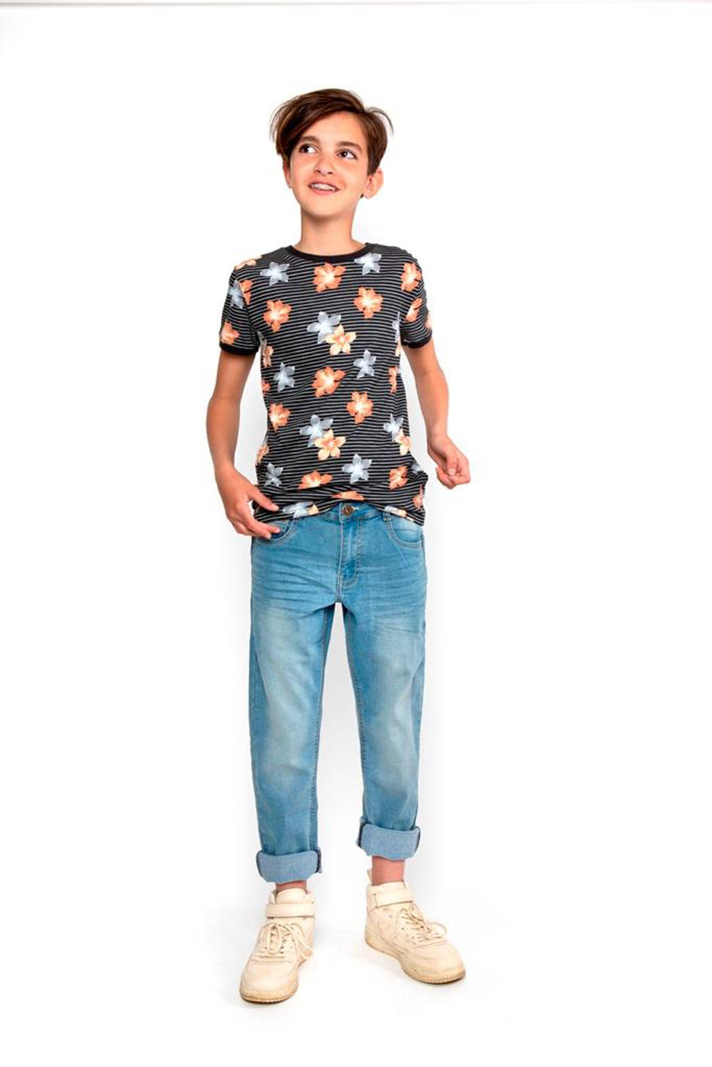 No Way Monday T-shirt met all over print donkergrijs/multicolor