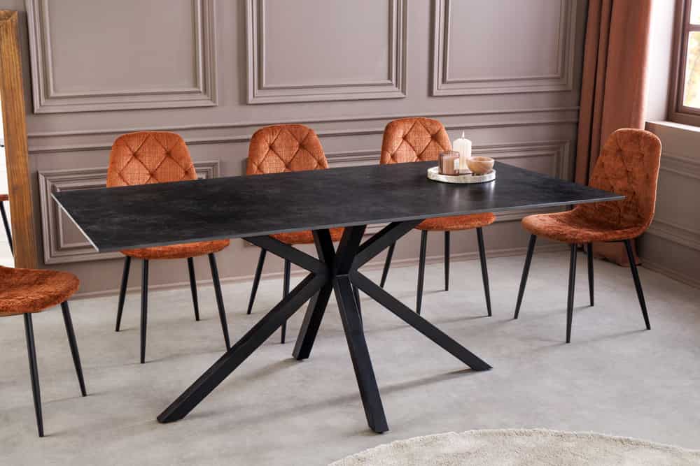 Moderner Esstisch GALAXIE 160cm anthrazit Keramik schwarz Metall Sterngestell