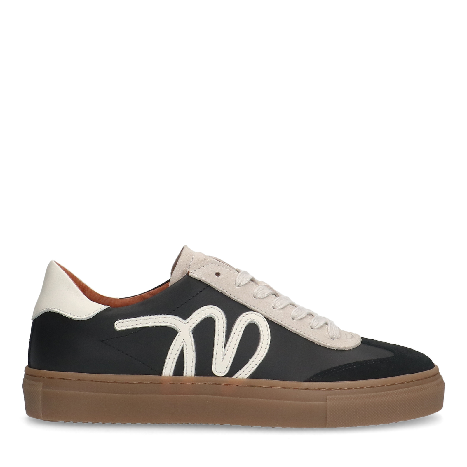 Zwarte leren sneakers met suède details