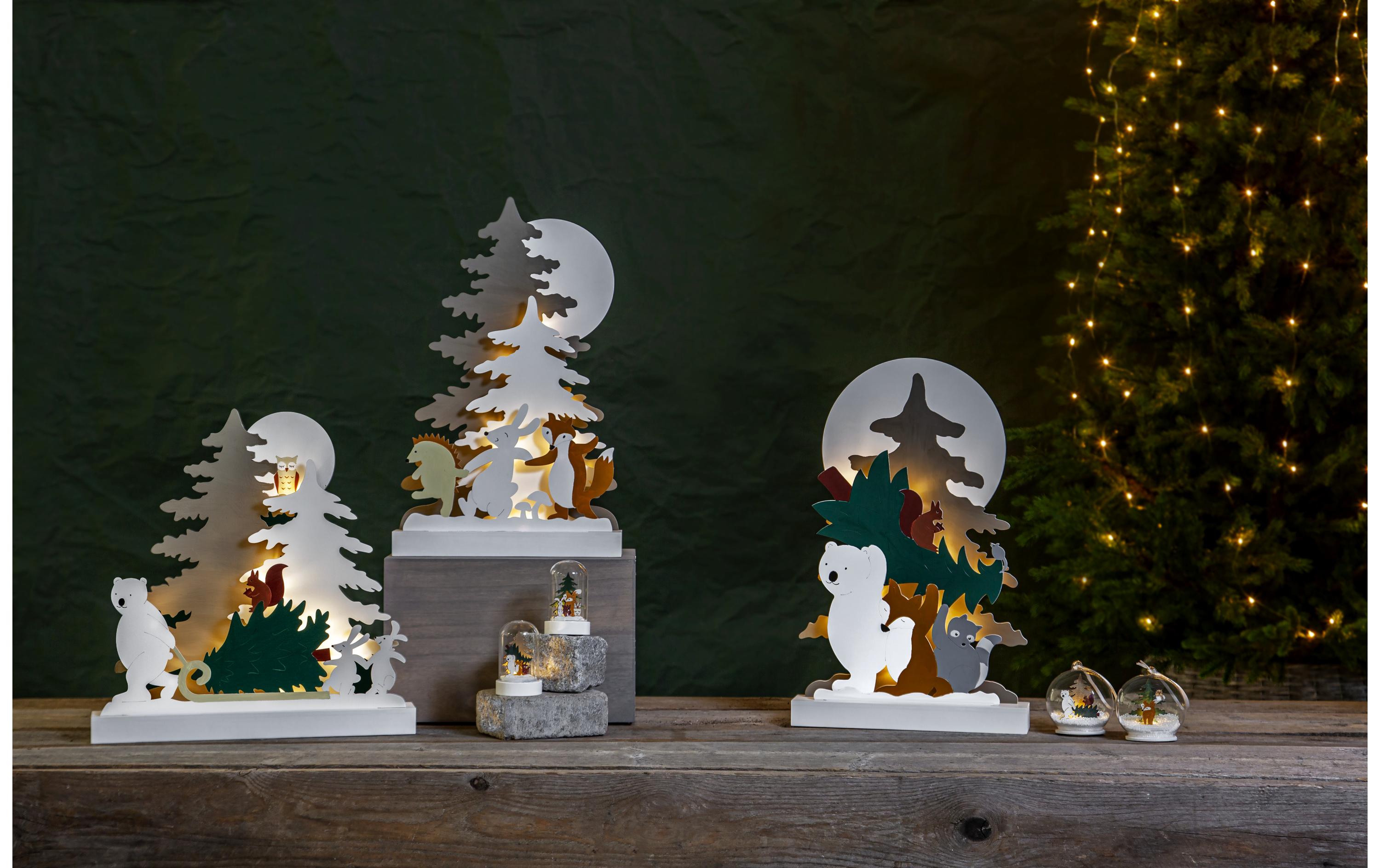 Tischdeko Forest Friends, 45 cm, HolzBeleuchteter Wald mit Tieren