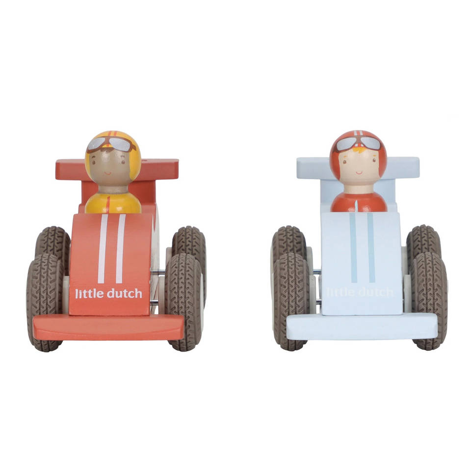 Little Dutch houten pullback raceauto set 2-delig