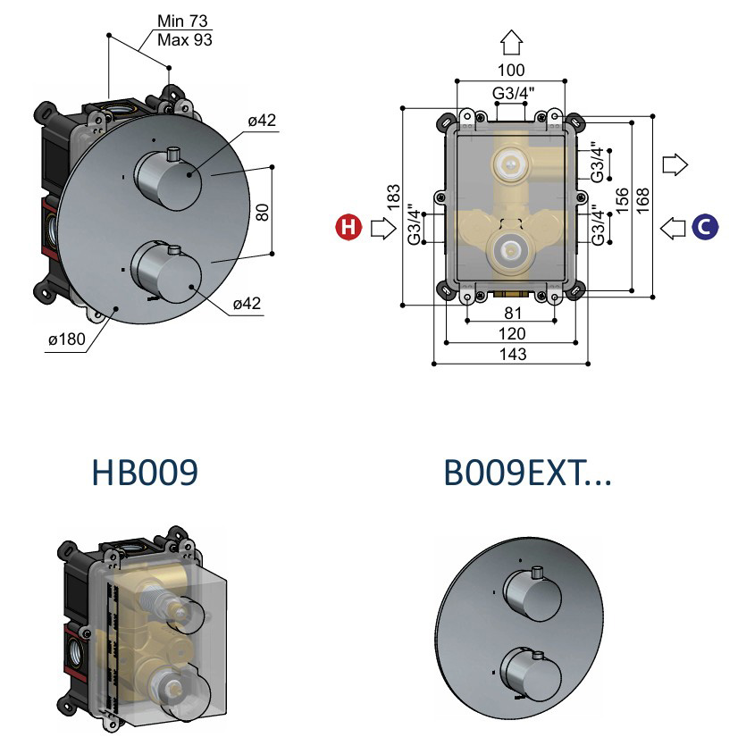 Hotbath Cobber inbouw thermostaat afbouwdeel geborsteld nikkel
