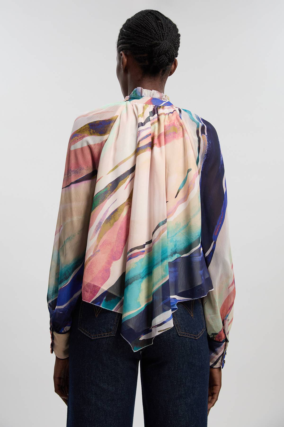 KarenMillen Blouse Cape En Mousseline De Soie Froissée À Imprimé Marbré