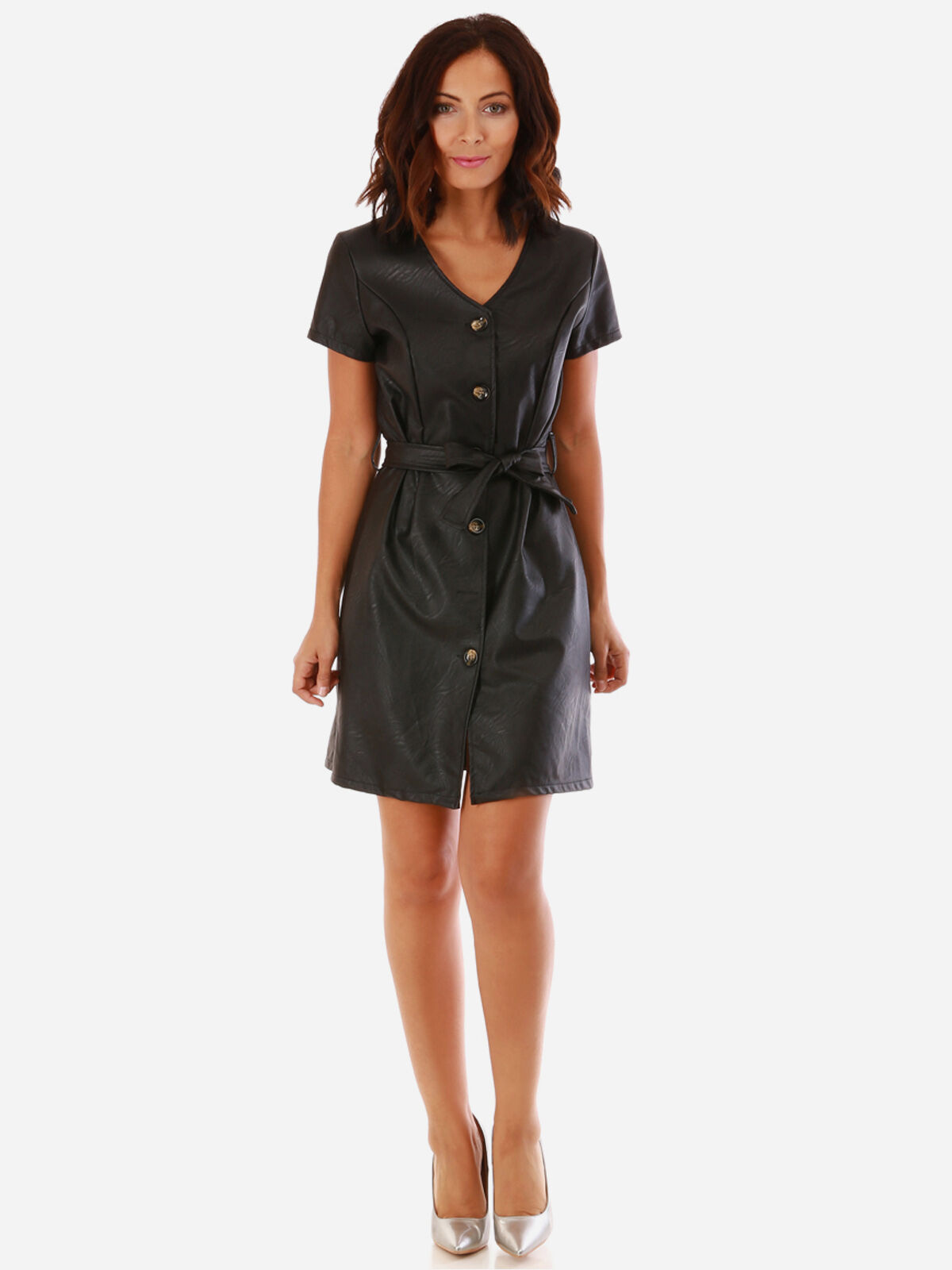 Robe à boutons en simili- Noir