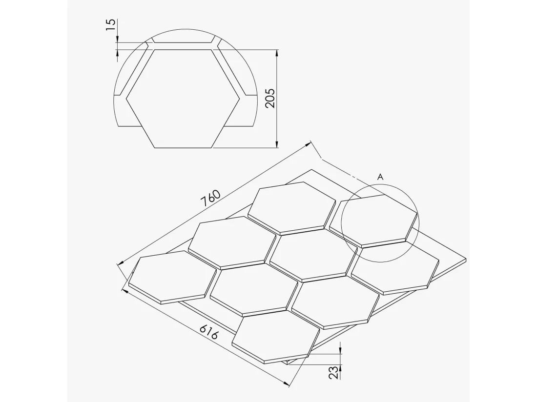 Lot de 2 Panneaux Hexagonaux H. 76 cm L. 62 cm - Chêne Noir Feutre Noir